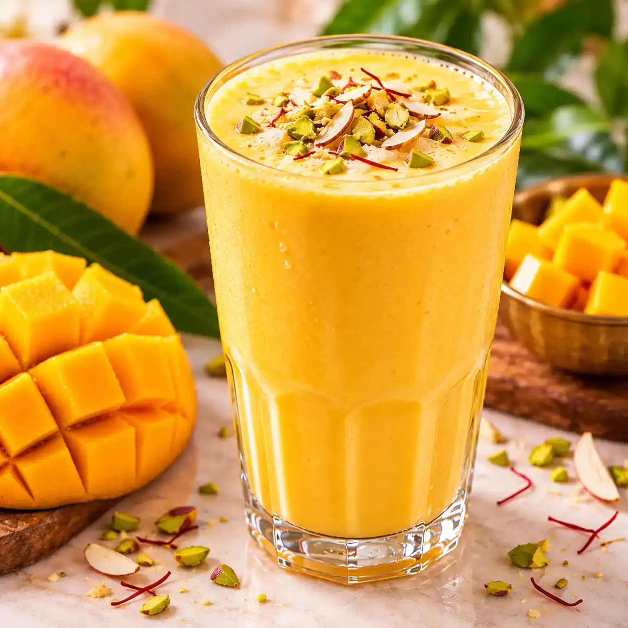 Mango Lassi — Indulge in the vibrant sweetness of ripe Alphonso mangoes, perfectly at Apna Bazar - Eatery